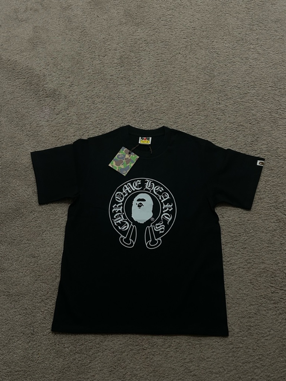 Bape Black Short Sleeve Tee with White Front Logo